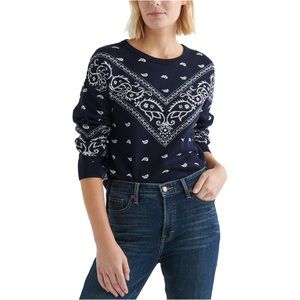 Lucky Brand navy blue bandana paisley print pullover sweater